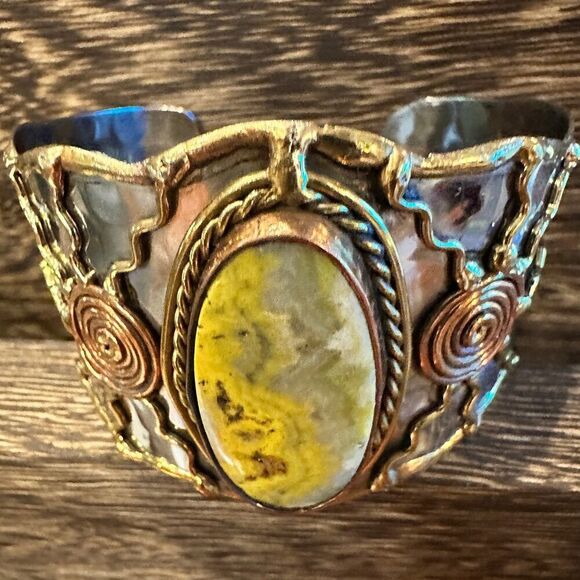 BumbleBee Jasper Adjustable Cuff Bracelet with Mixed Metals - Gift Box Included - Picture 11 of 12